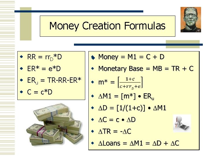 Money Creation Formulas w RR = rr. D*D w ER* = e*D w ERu