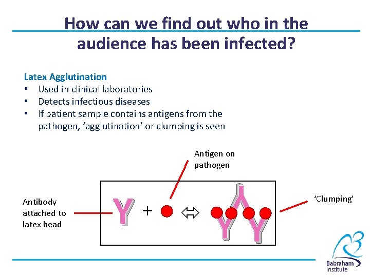 How can we find out who in the audience has been infected? Latex Agglutination