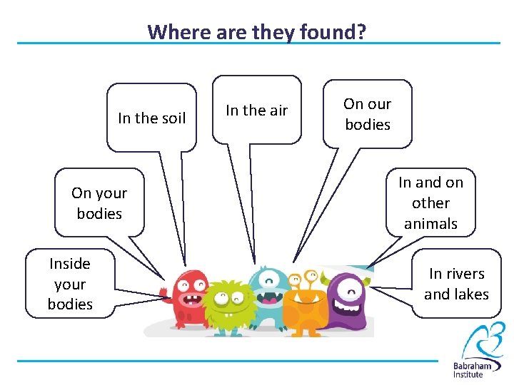 Where are they found? In the soil On your bodies Inside your bodies In