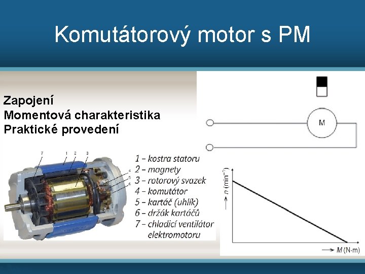 Komutátorový motor s PM Zapojení Momentová charakteristika Praktické provedení 