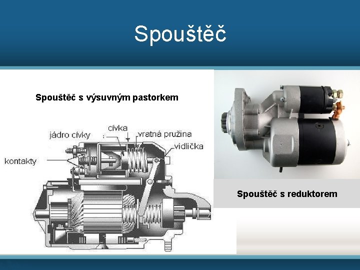 Spouštěč s výsuvným pastorkem Spouštěč s reduktorem 