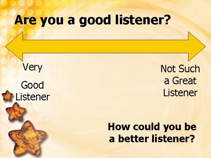 Are you a good listener? Very Good Listener Not Such a Great Listener How