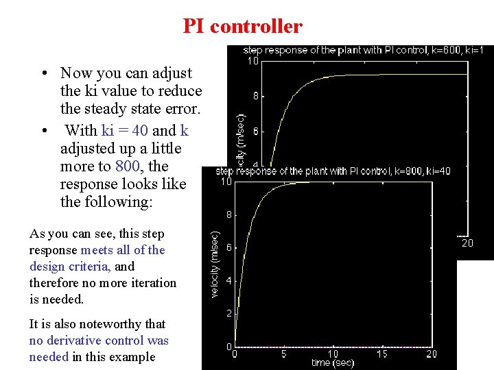 PI controller • Now you can adjust the ki value to reduce the steady