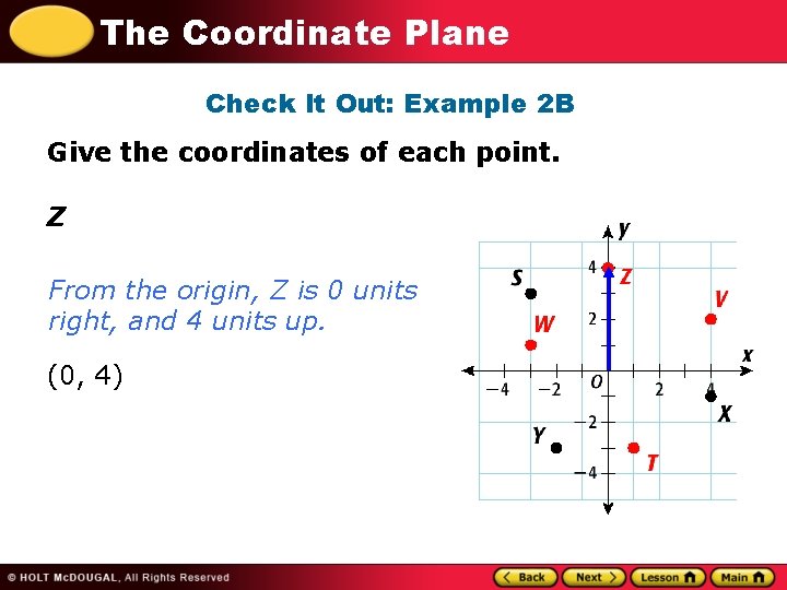 The Coordinate Plane Check It Out: Example 2 B Give the coordinates of each