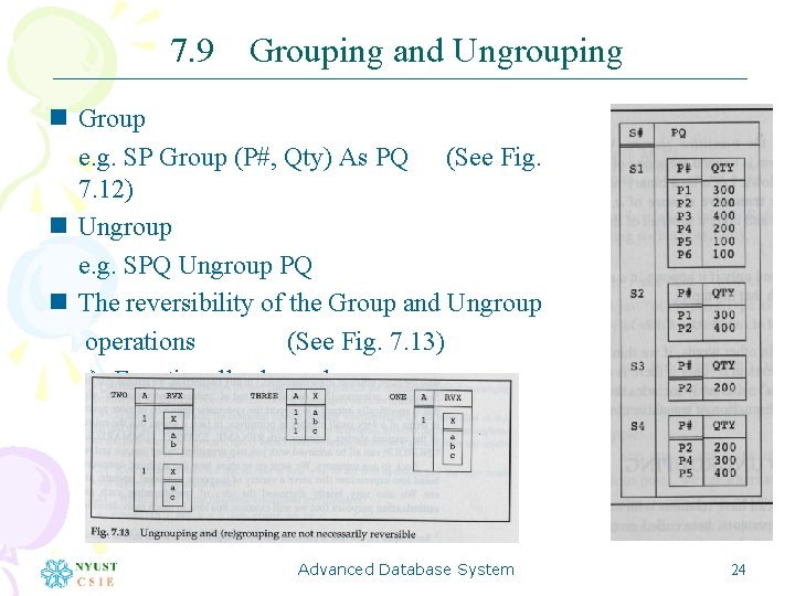 7. 9 Grouping and Ungrouping n Group e. g. SP Group (P#, Qty) As