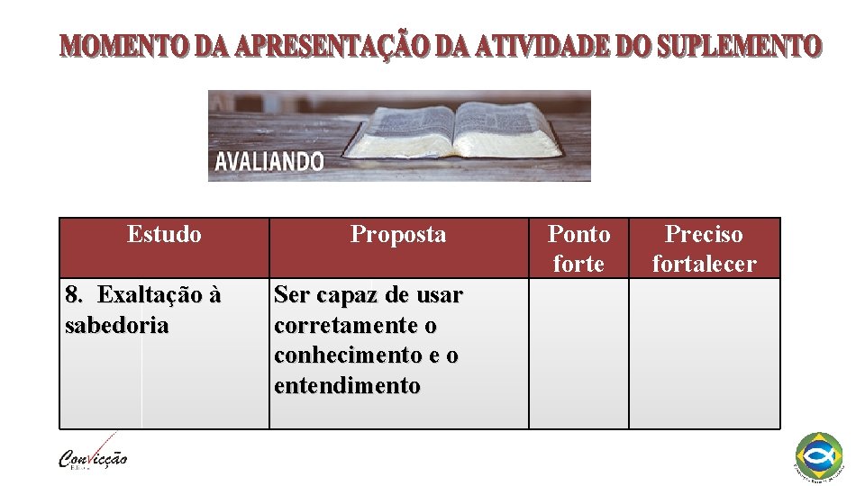 Estudo 8. Exaltação à sabedoria Proposta Ser capaz de usar corretamente o conhecimento e