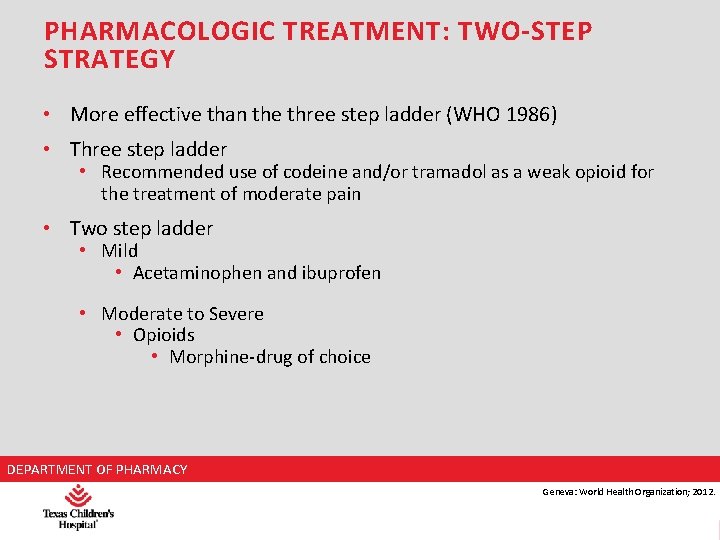 PHARMACOLOGIC TREATMENT: TWO-STEP STRATEGY • More effective than the three step ladder (WHO 1986)