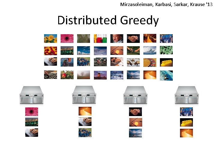 Mirzasoleiman, Karbasi, Sarkar, Krause '13 Distributed Greedy Mirzasoleiman, Karbasi, Sarkar, Krause '13 Distributed Greedy