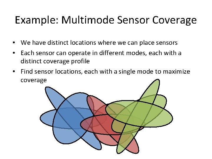 Example: Multimode Sensor Coverage • We have distinct locations where we can place sensors