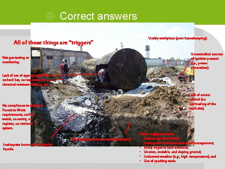 Correct answers All of these things are “triggers” Untidy workplace (poor housekeeping). Uncontrolled sources