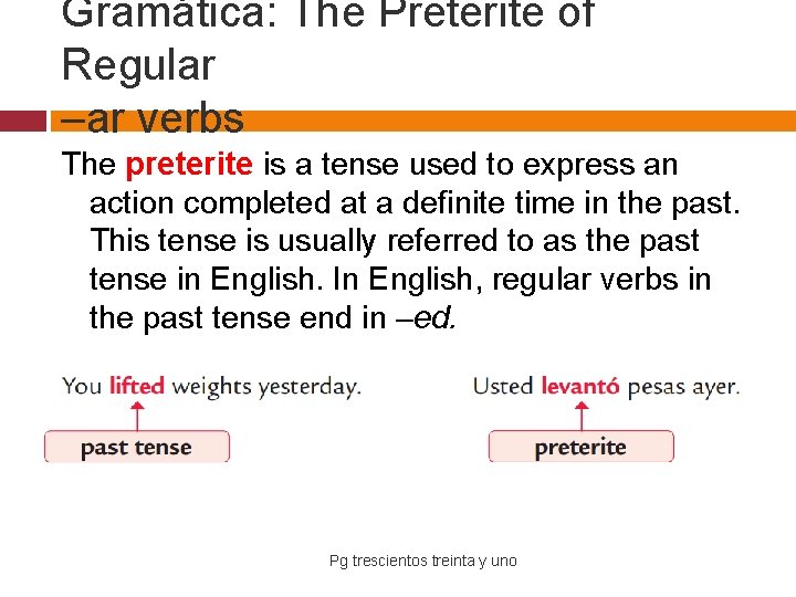 Gramática: The Preterite of Regular –ar verbs The preterite is a tense used to