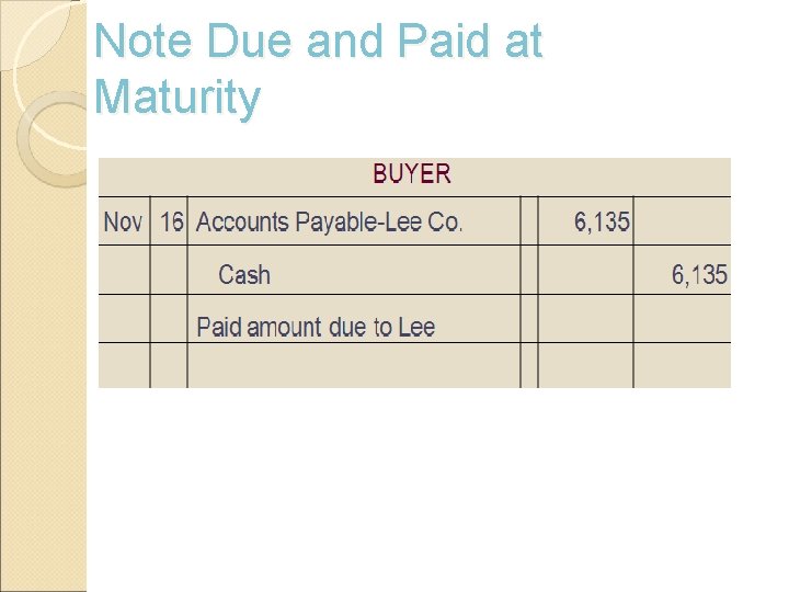 Note Due and Paid at Maturity 