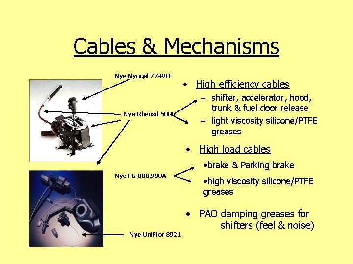 Cables & Mechanisms Nye Nyogel 774 VLF Nye Rheosil 500 F • High efficiency