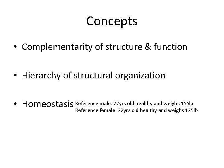 Concepts • Complementarity of structure & function • Hierarchy of structural organization male: 22