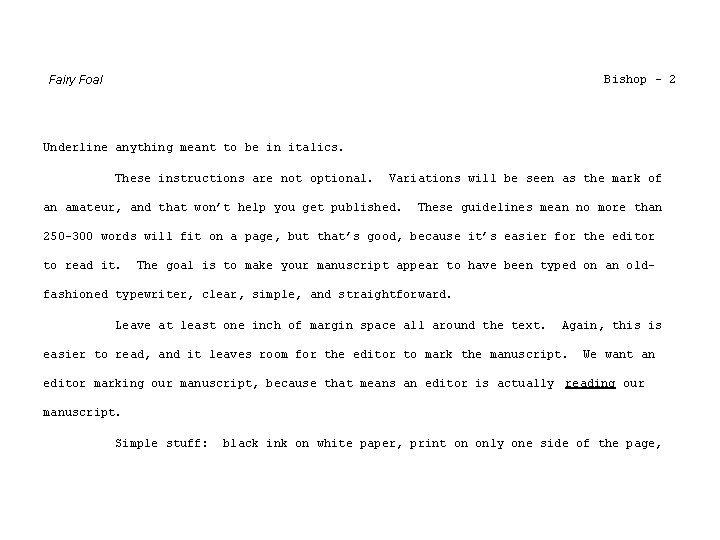 Bishop - 2 Fairy Foal Underline anything meant to be in italics. These instructions