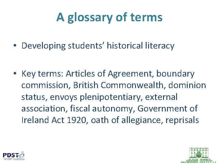 A glossary of terms • Developing students’ historical literacy • Key terms: Articles of