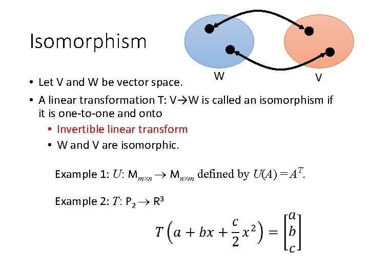 Isomorphism W V • Let V and W be vector space. • A linear