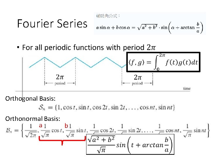 Fourier Series • Orthogonal Basis: Orthonormal Basis: a b 