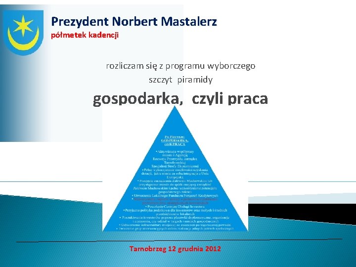Prezydent Norbert Mastalerz półmetek kadencji rozliczam się z programu wyborczego szczyt piramidy gospodarka, czyli