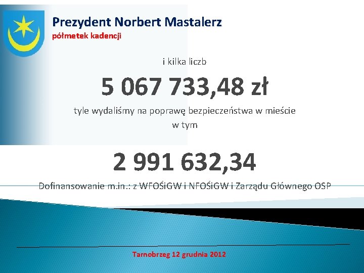 Prezydent Norbert Mastalerz półmetek kadencji i kilka liczb 5 067 733, 48 zł tyle