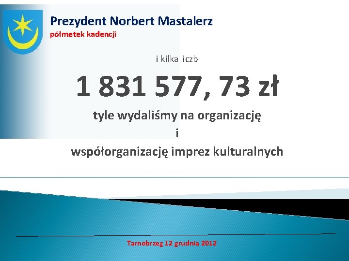 Prezydent Norbert Mastalerz półmetek kadencji i kilka liczb 1 831 577, 73 zł tyle