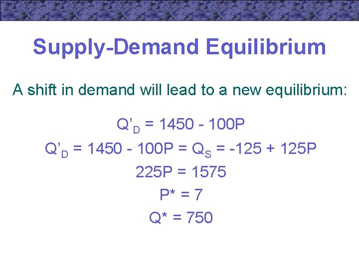 Supply-Demand Equilibrium A shift in demand will lead to a new equilibrium: Q’D =