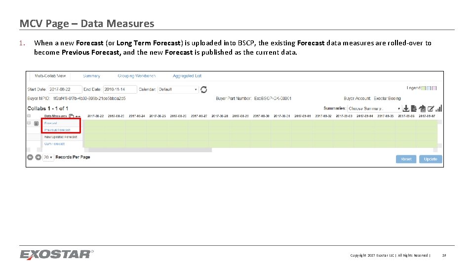 MCV Page – Data Measures 1. When a new Forecast (or Long Term Forecast)