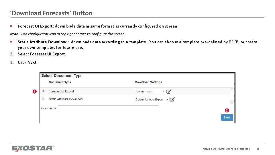 ‘Download Forecasts’ Button § Forecast UI Export: downloads data in same format as currently