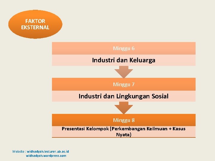 FAKTOR EKSTERNAL Minggu 6 Industri dan Keluarga Minggu 7 Industri dan Lingkungan Sosial Minggu