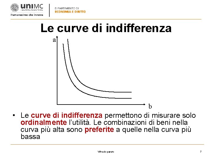 Le curve di indifferenza a b • Le curve di indifferenza permettono di misurare