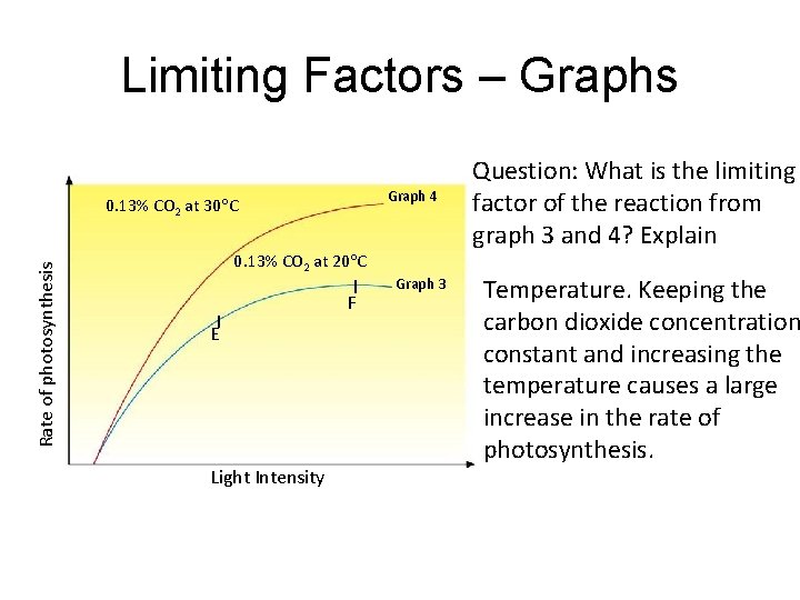 Limiting Factors – Graphs Graph 4 Rate of photosynthesis 0. 13% CO 2 at