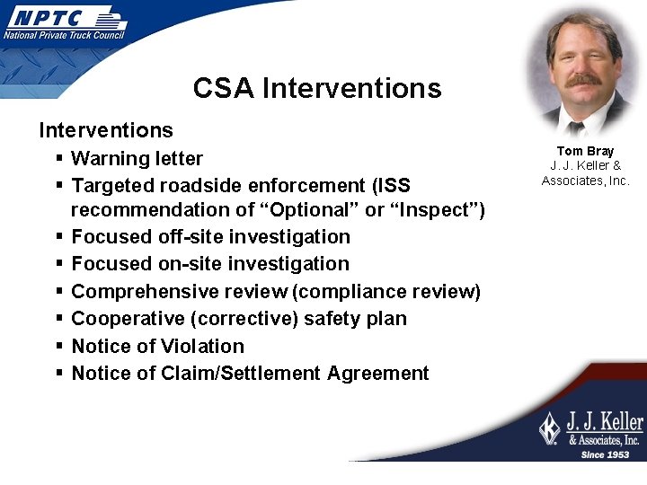 CSA Interventions § Warning letter § Targeted roadside enforcement (ISS recommendation of “Optional” or