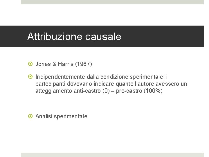 Attribuzione causale Jones & Harris (1967) Indipendentemente dalla condizione sperimentale, i partecipanti dovevano indicare Attribuzione causale Jones & Harris (1967) Indipendentemente dalla condizione sperimentale, i partecipanti dovevano indicare