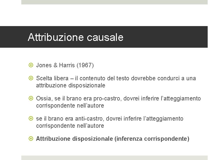 Attribuzione causale Jones & Harris (1967) Scelta libera – il contenuto del testo dovrebbe