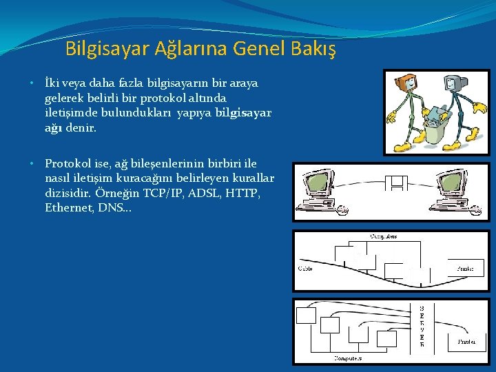 Bilgisayar Ağlarına Genel Bakış • İki veya daha fazla bilgisayarın bir araya gelerek belirli