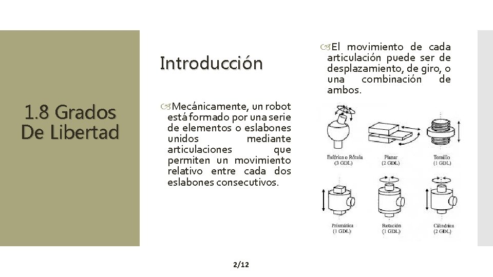 Introducción 1. 8 Grados De Libertad Mecánicamente, un robot está formado por una serie