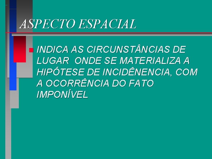 ASPECTO ESPACIAL n INDICA AS CIRCUNST NCIAS DE LUGAR ONDE SE MATERIALIZA A HIPÓTESE