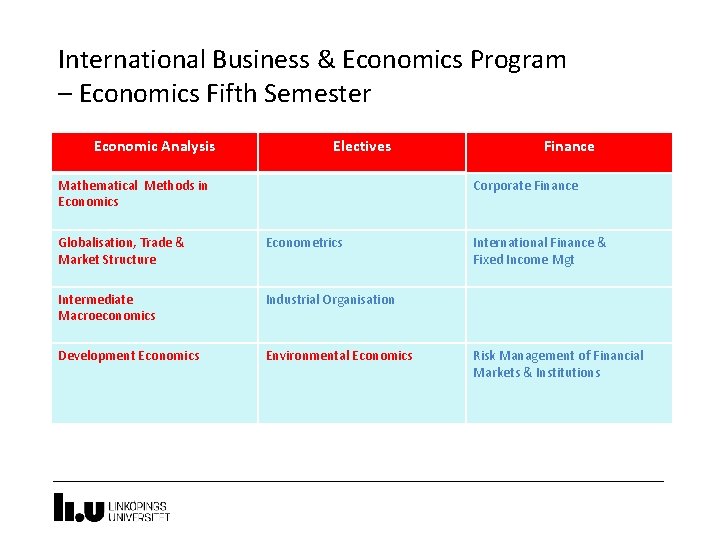 International Business & Economics Program – Economics Fifth Semester Economic Analysis Electives Mathematical Methods