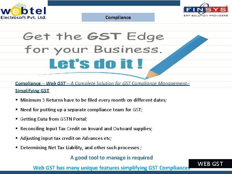 Compliance – Web GST – A Complete Solution for GST Compliance Management– Simplifying GST