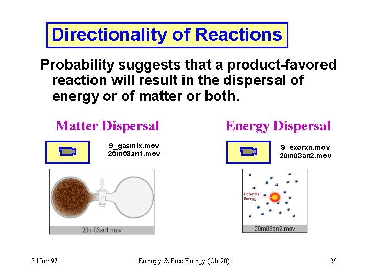 Directionality of Reactions Probability suggests that a product-favored reaction will result in the dispersal