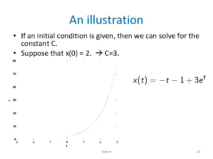 An illustration • If an initial condition is given, then we can solve for