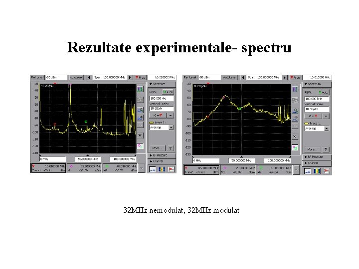 Rezultate experimentale- spectru 32 MHz nemodulat, 32 MHz modulat 