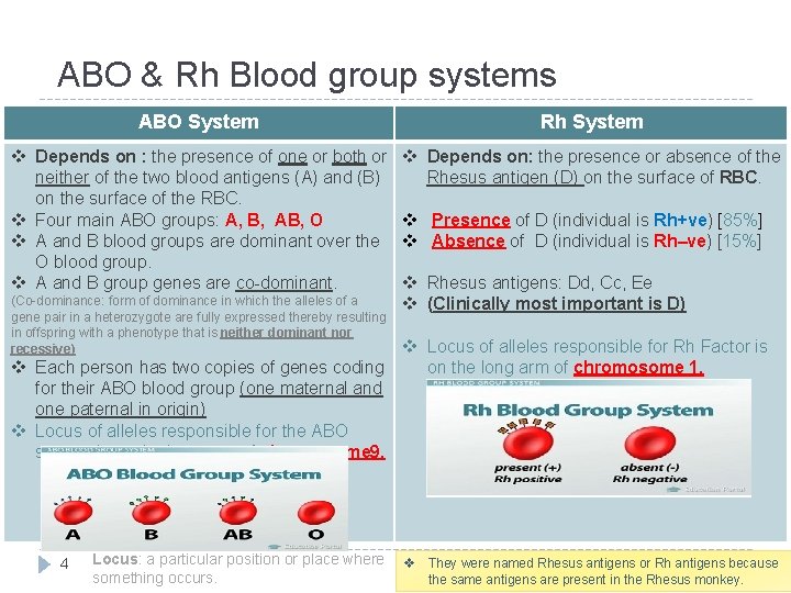  ABO & Rh Blood group systems ABO System Rh System v Depends on