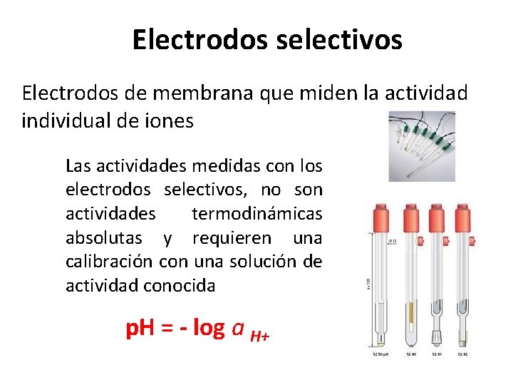 Electrodos selectivos Electrodos de membrana que miden la actividad individual de iones Las actividades