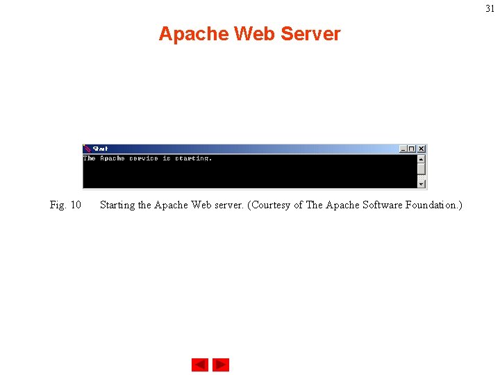 31 Apache Web Server Fig. 10 Starting the Apache Web server. (Courtesy of The
