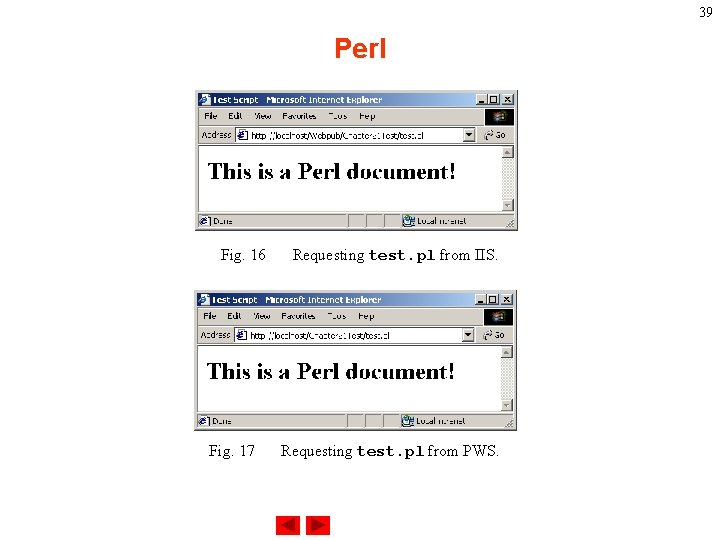 39 Perl Fig. 16 Fig. 17 Requesting test. pl from IIS. Requesting test. pl