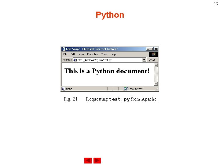 43 Python Fig. 21 Requesting test. py from Apache. 