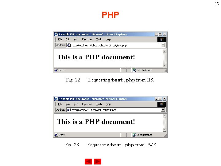 45 PHP Fig. 22 Requesting test. php from IIS. Fig. 23 Requesting test. php