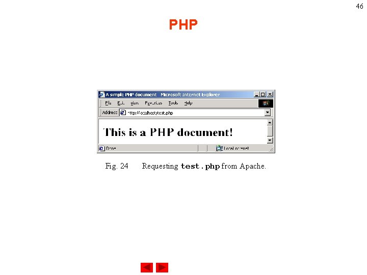 46 PHP Fig. 24 Requesting test. php from Apache. 