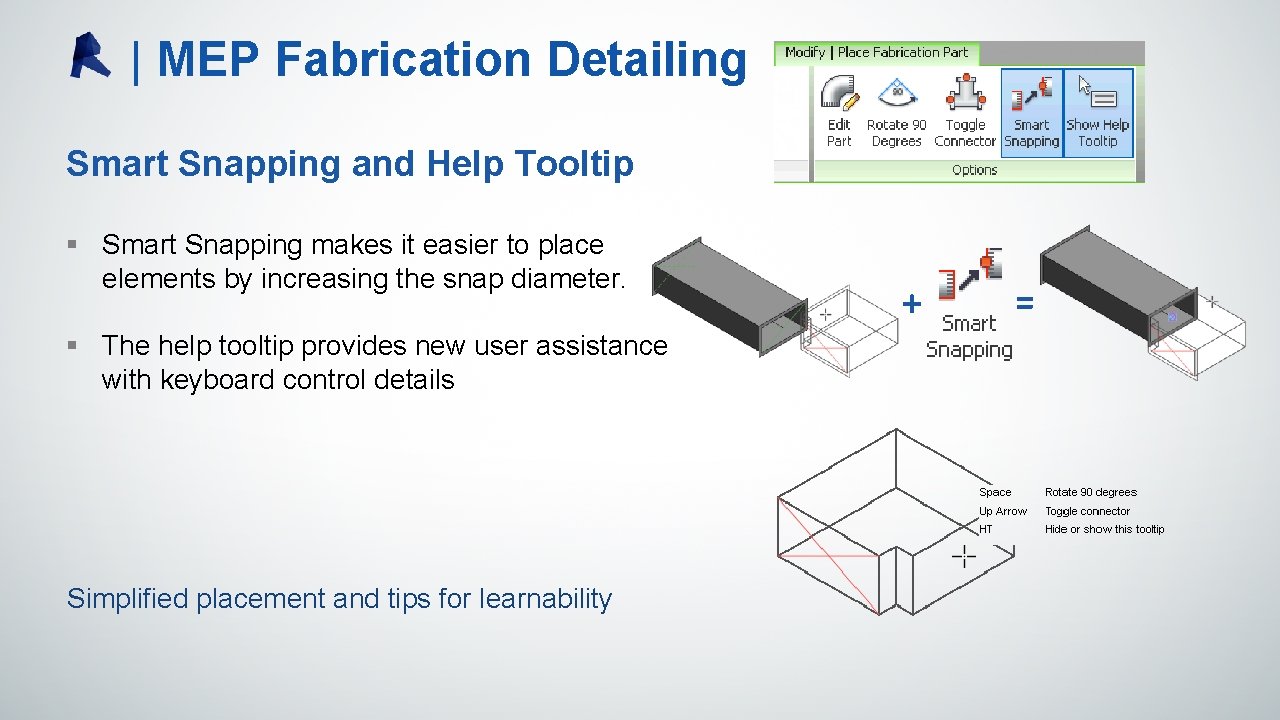 | MEP Fabrication Detailing Smart Snapping and Help Tooltip § Smart Snapping makes it